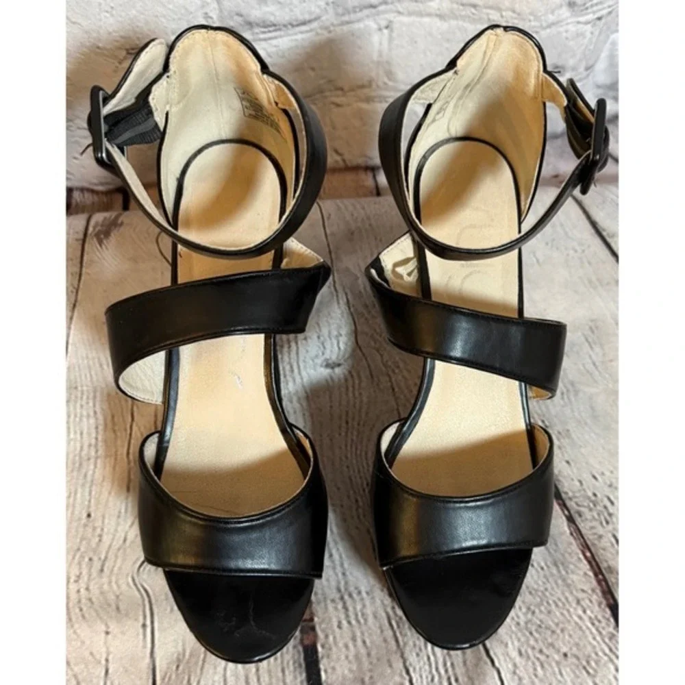 Sugar Baddie Black Platform Block Heel Sandals‎ Ankle Strap Womens 6.5M
